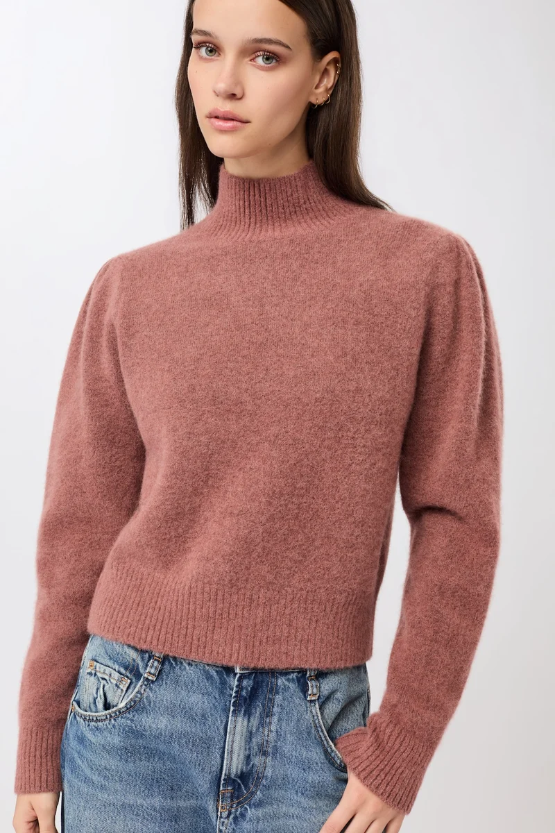 Modischer Stickpullover mit Raffung an Schulter (Mauve)