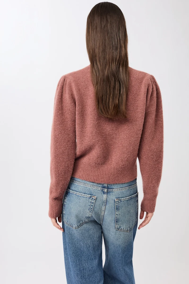 Modischer Stickpullover mit Raffung an Schulter (Mauve)