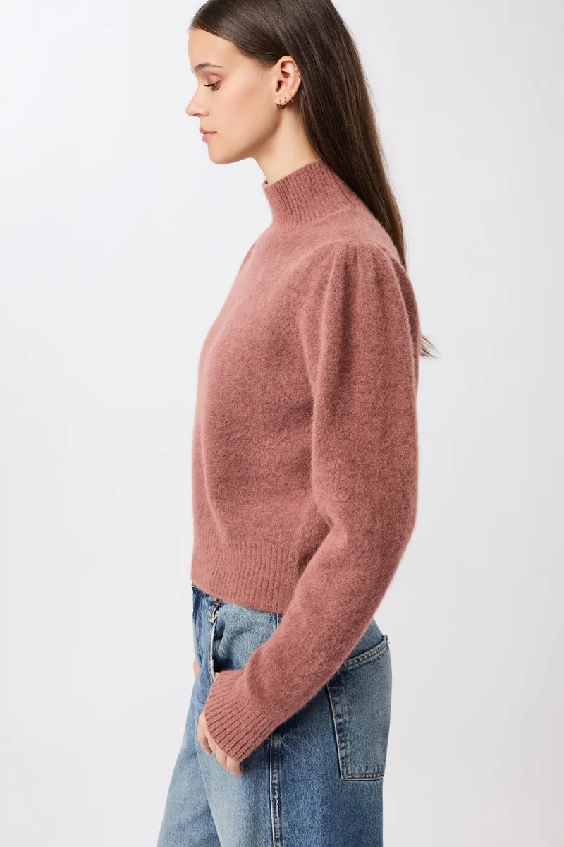 Modischer Stickpullover mit Raffung an Schulter (Mauve)