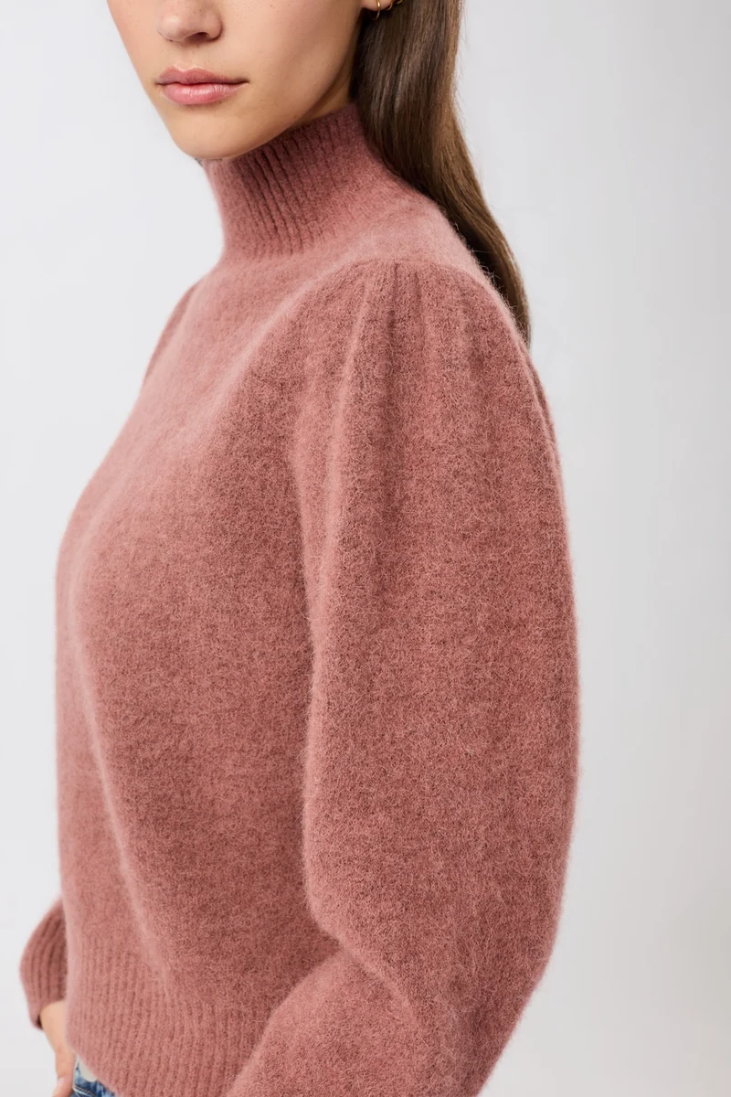 Modischer Stickpullover mit Raffung an Schulter (Mauve)