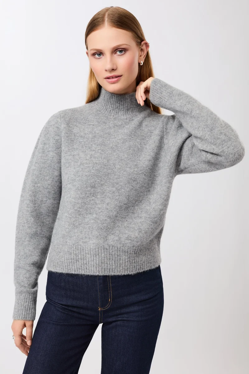 Modischer Stickpullover mit Raffung an Schulter (Grey Melange)