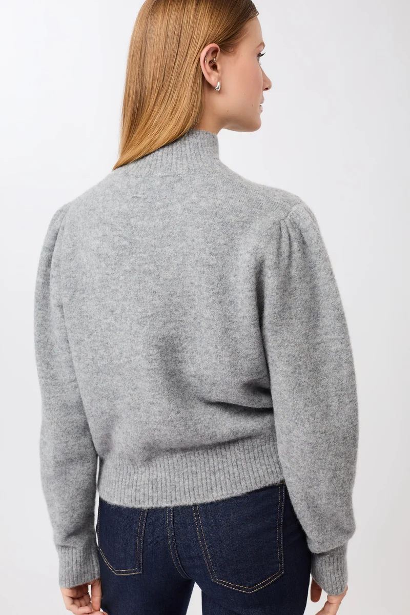 Modischer Stickpullover mit Raffung an Schulter (Grey Melange)