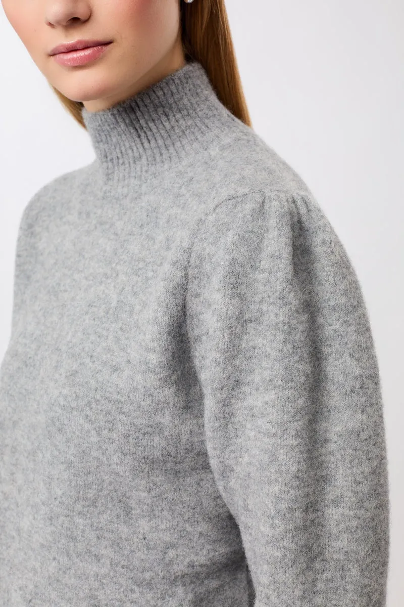 Modischer Stickpullover mit Raffung an Schulter (Grey Melange)