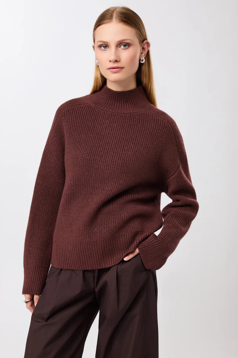 Premium Strickpullover aus reiner Bio-Wolle (Burgundy)