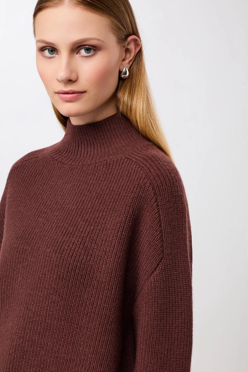 Premium Strickpullover aus reiner Bio-Wolle (Burgundy)