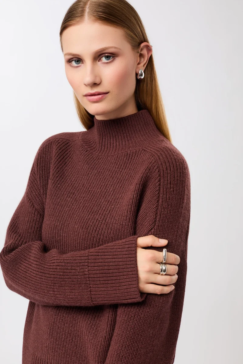 Premium Strickpullover aus reiner Bio-Wolle (Burgundy)