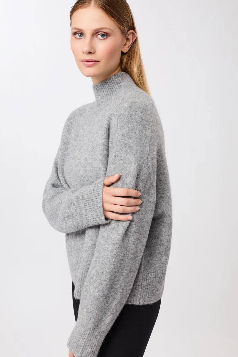 Strickpullover mit Stehkragen (Grey Melange)