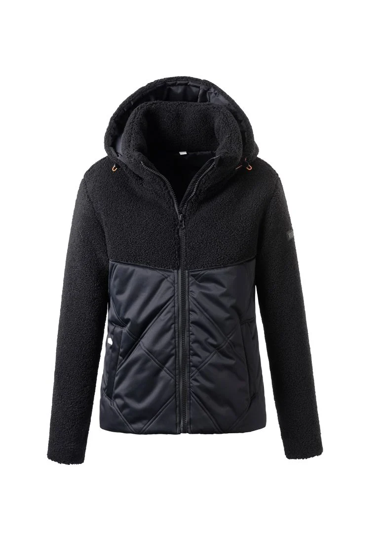 LPO Damen Materialmix Wattierte Steppjacke mit Webpelz