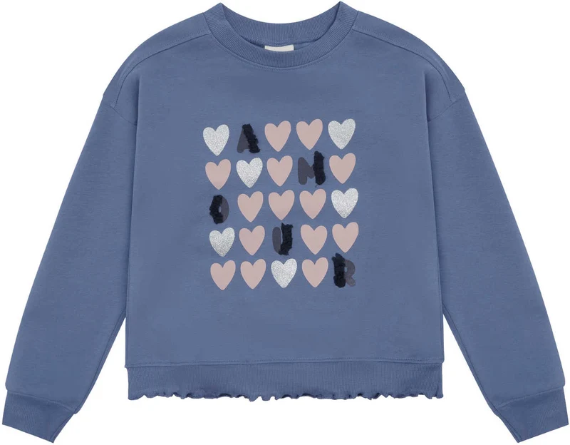 Sweatshirt mit Frontprint und Glitzerdetails – Moonlight Blue