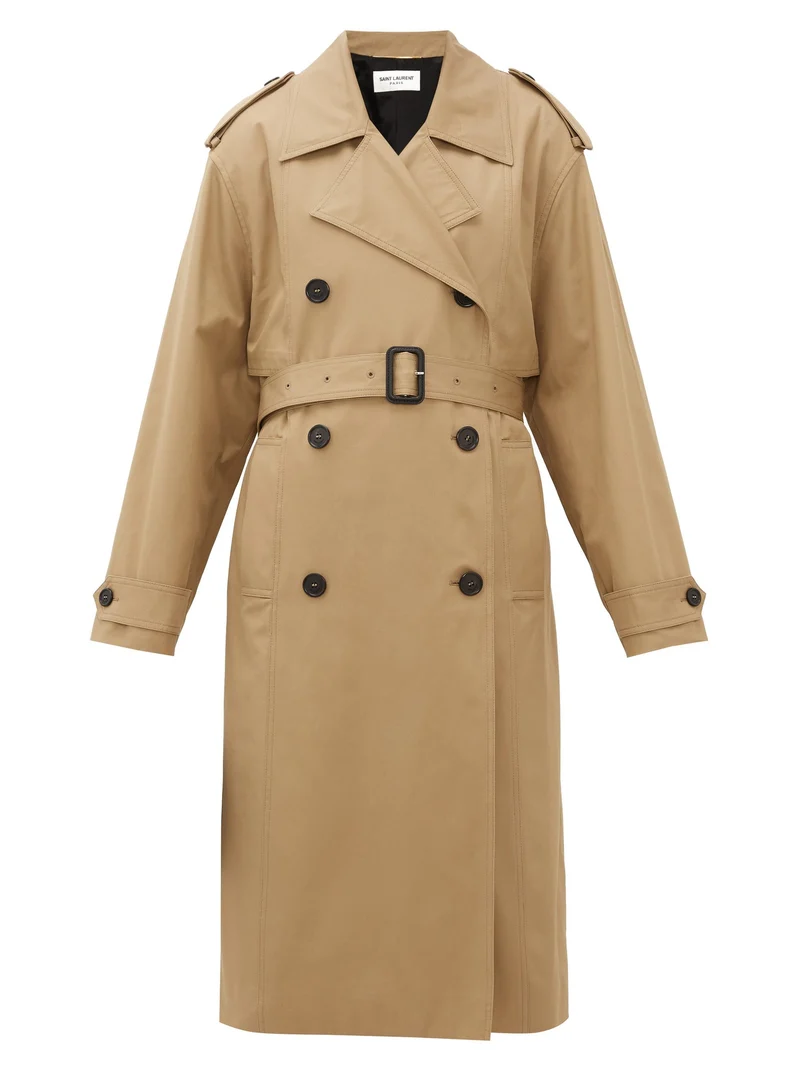 Exaggerated-collar cotton trench coat
