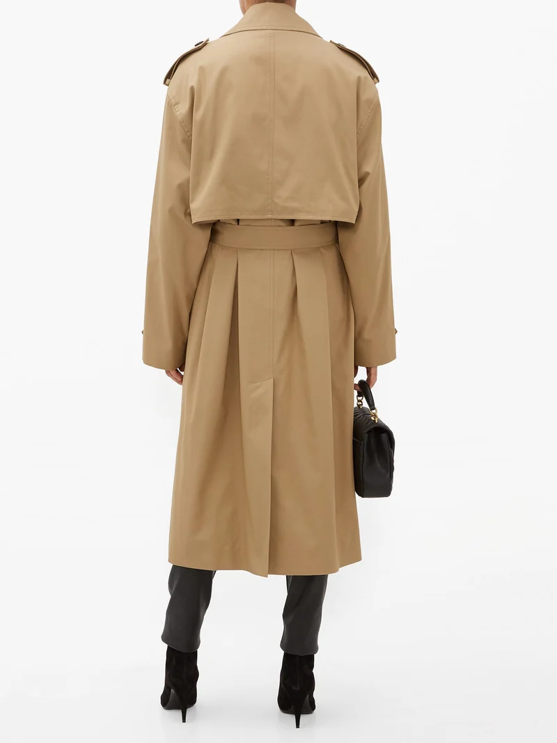 Exaggerated-collar cotton trench coat