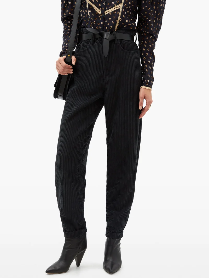 Decorsy high-rise tapered corduroy trousers