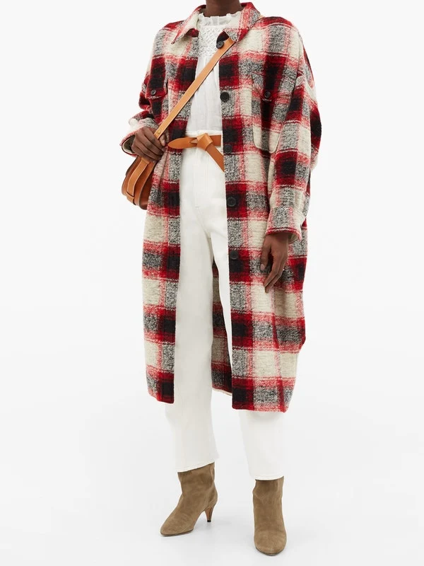 Gabrion single-breasted checked wool-blend coat