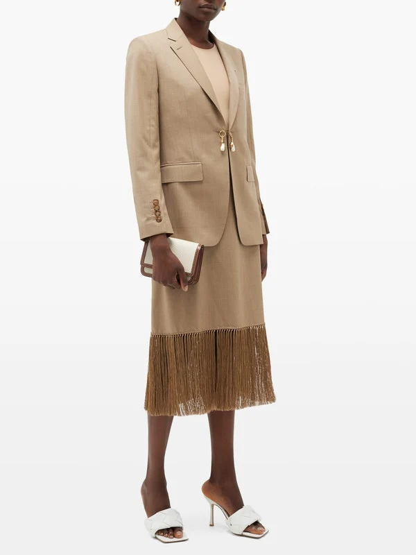 Pearl-charm single-breasted wool-blend jacket