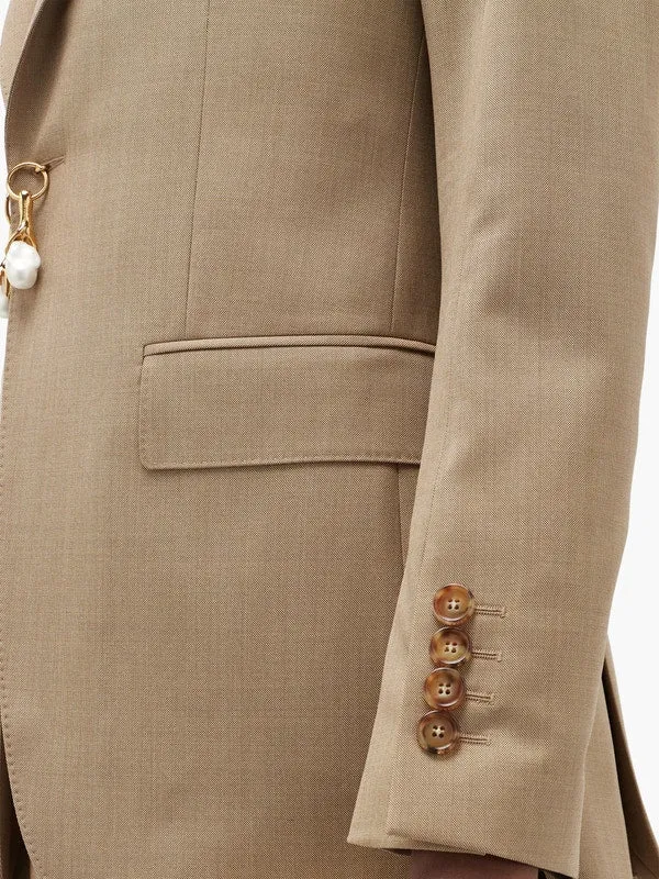 Pearl-charm single-breasted wool-blend jacket