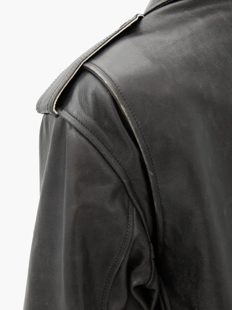 Safety-pin leather biker jacket