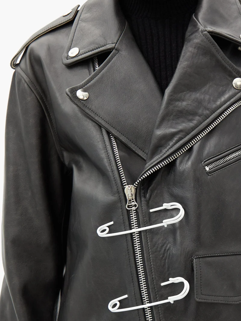 Safety-pin leather biker jacket