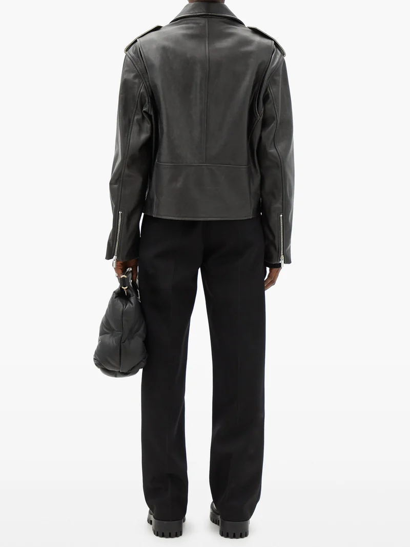 Safety-pin leather biker jacket