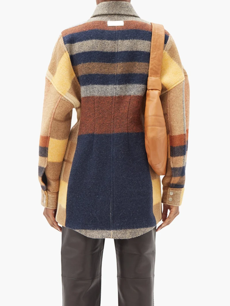Upcycled checked wool-panelled shirt jacket