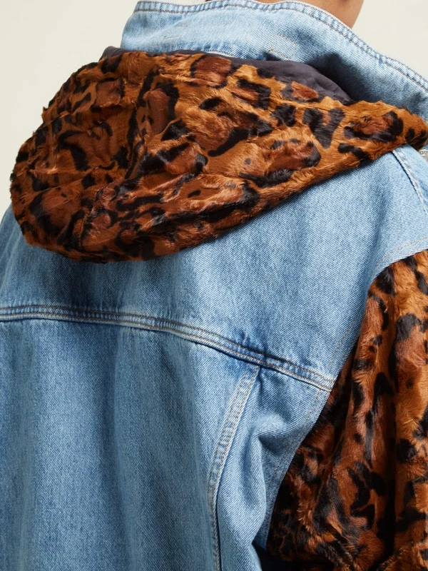 Leopard-sleeve denim jacket