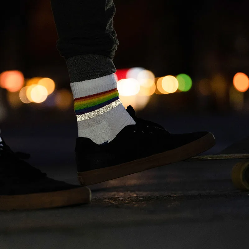 Reflektierende Socken: white rainbow (kurz)