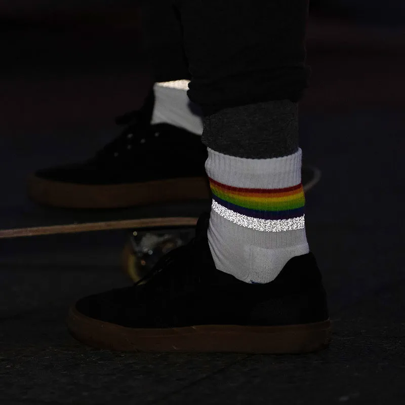 Reflektierende Socken: white rainbow (kurz)