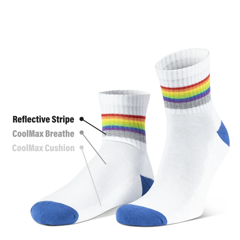 Reflektierende Socken: white rainbow (kurz)