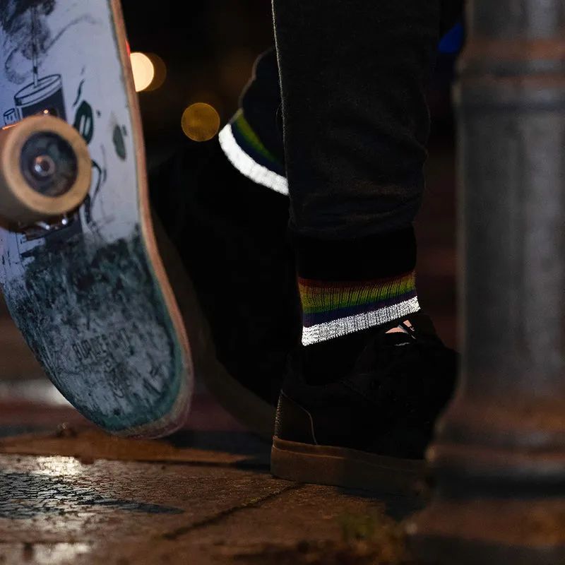 Reflektierende Socken: black rainbow (kurz)
