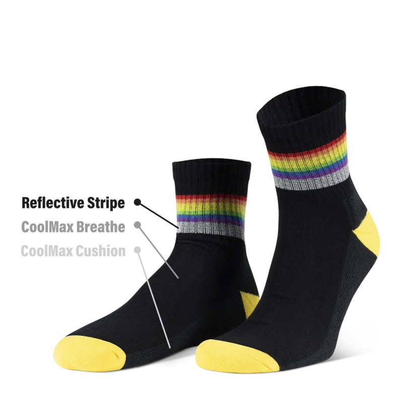 Reflektierende Socken: black rainbow (kurz)