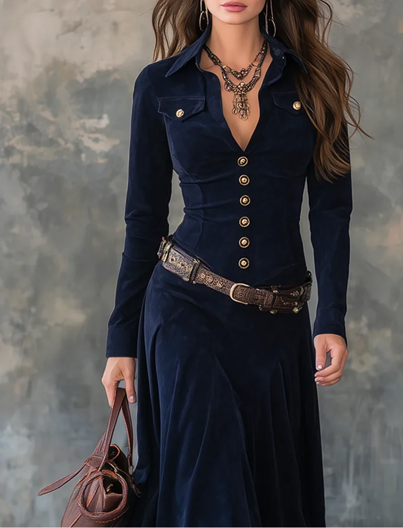 Robie™ – Elegantes Maxikleid mit luxuriöser Wildlederoptik, inklusive Gürtel