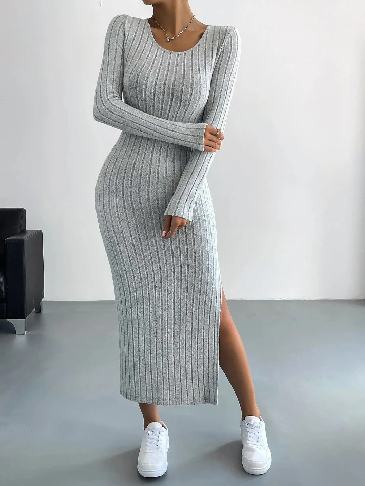 Luxe™ - Geripptes Langärmeliges Bodycon-Kleid aus Strick