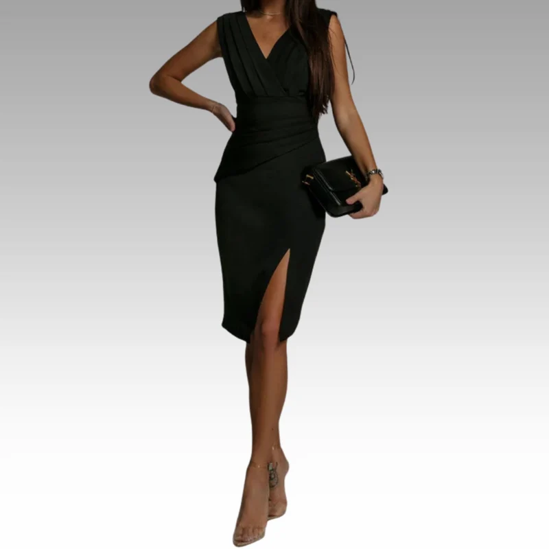 Regalia™ – Elegantes Figurbetontes Kleid mit V-Ausschnitt und Schlitz