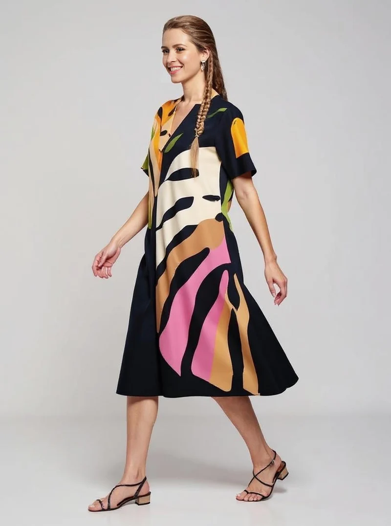 Leafara™ - Lockeres Kleid mit farbenfrohem Blattmuster