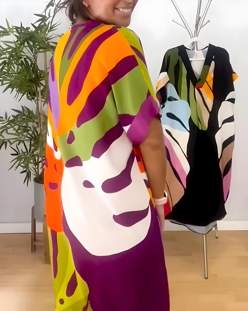 Leafara™ - Lockeres Kleid mit farbenfrohem Blattmuster