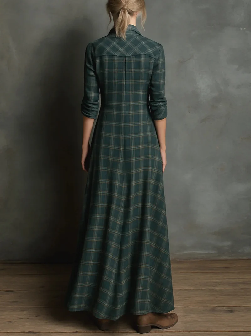 Devine™ - Langes Kleid mit Grünem Karomuster