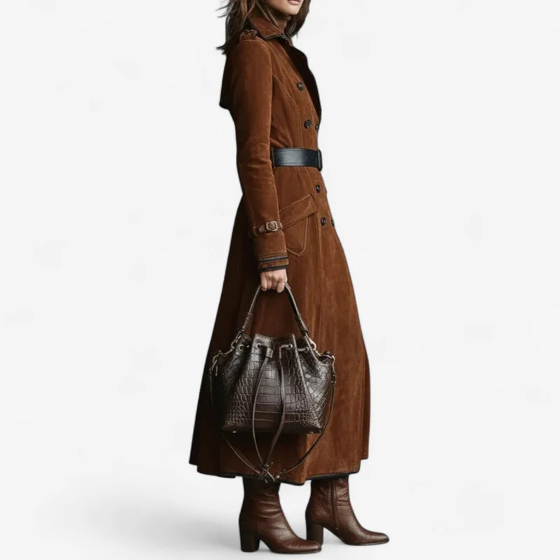 NATHALY™ | Eleganter Langer Trenchcoat mit Flatternder Taille – Zeitloser Stil für Tag und Stadt