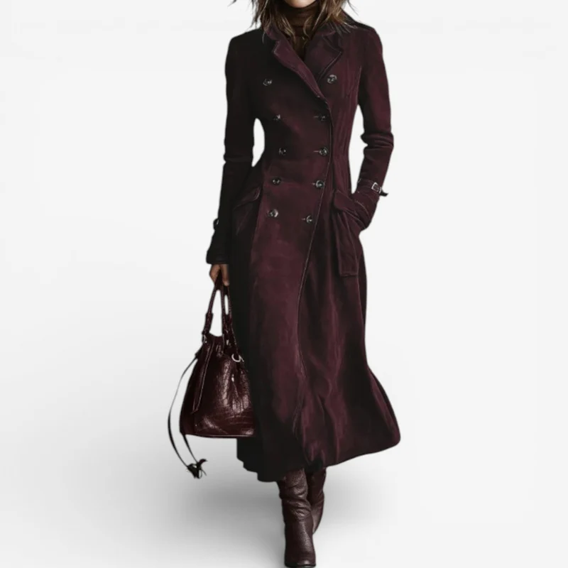 NATHALY™ | Eleganter Langer Trenchcoat mit Flatternder Taille – Zeitloser Stil für Tag und Stadt