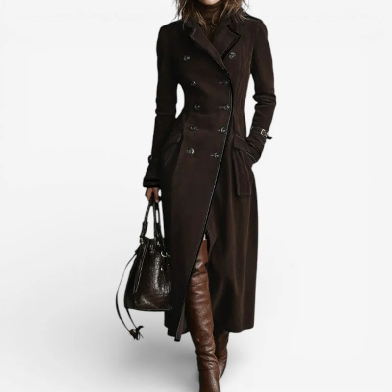 NATHALY™ | Eleganter Langer Trenchcoat mit Flatternder Taille – Zeitloser Stil für Tag und Stadt