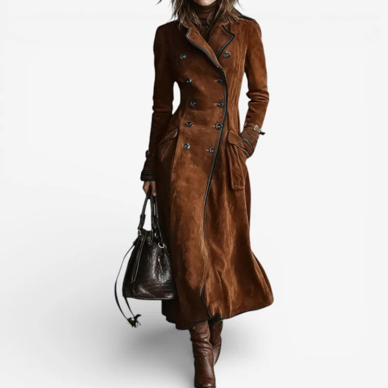 NATHALY™ | Eleganter Langer Trenchcoat mit Flatternder Taille – Zeitloser Stil für Tag und Stadt