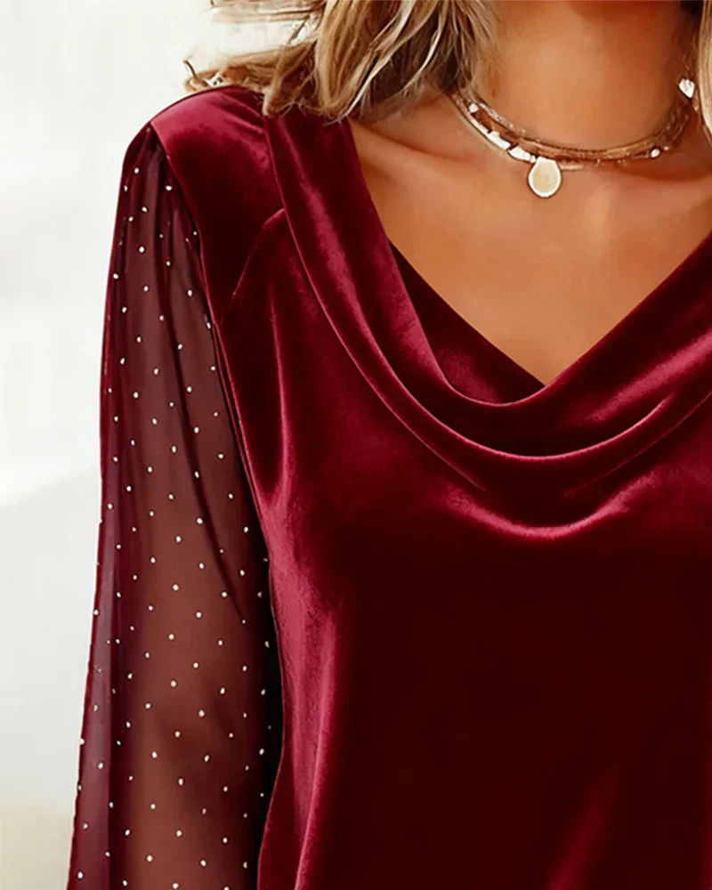 Amelia - Bluse mit drapiertem Kragen und halbtransparenten Einsätzen