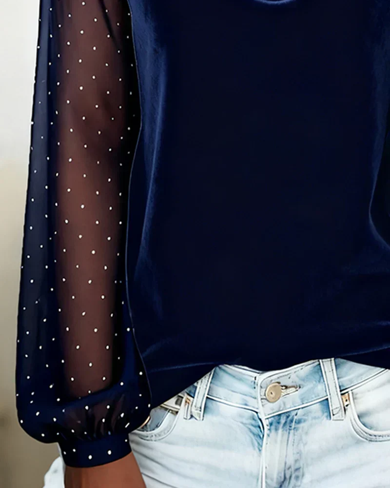Amelia - Bluse mit drapiertem Kragen und halbtransparenten Einsätzen