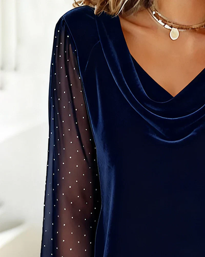 Amelia - Bluse mit drapiertem Kragen und halbtransparenten Einsätzen