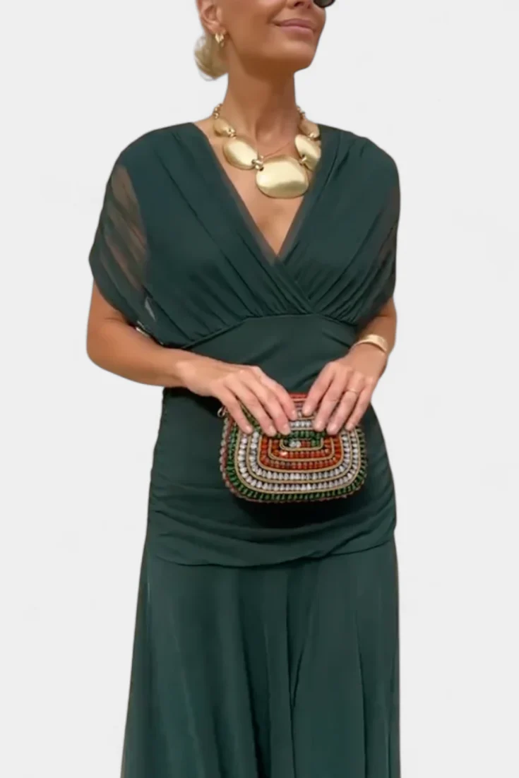 LOTTE™ | Elegantes Langkleid mit V-Ausschnitt und Fließender Silhouette