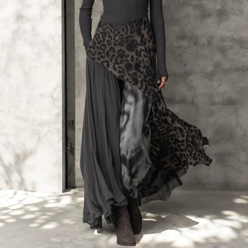 NKEM™ | Elegantes Maxikleid mit Stilvollem Leopardenmuster und Fließendem Design
