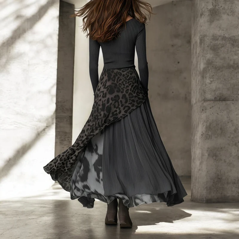 NKEM™ | Elegantes Maxikleid mit Stilvollem Leopardenmuster und Fließendem Design