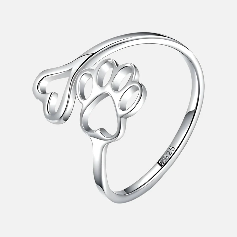 Handgefertigter Ring mit Pfote und Herz