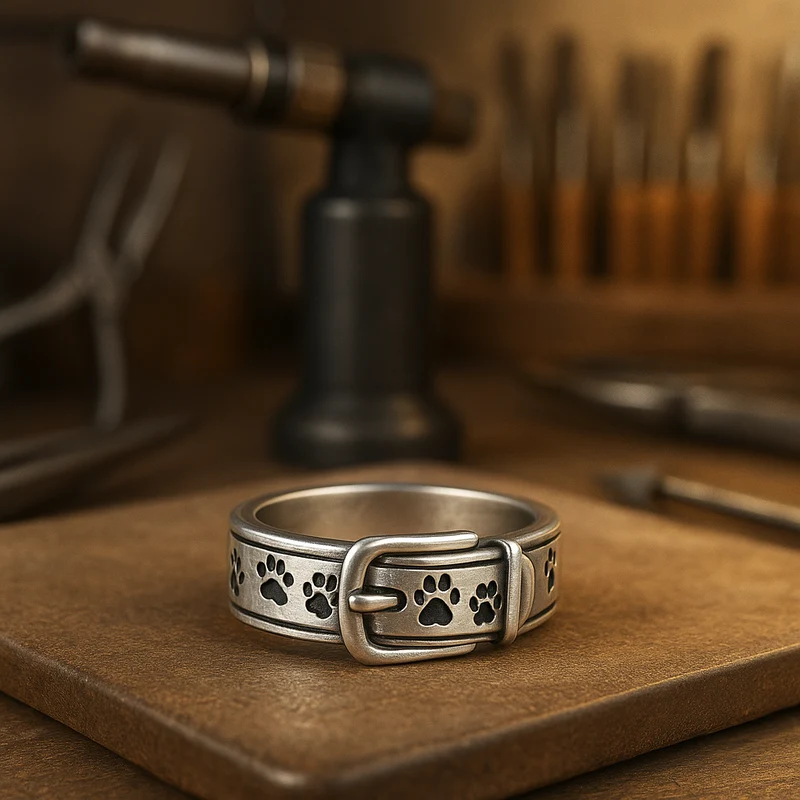 Ring mit einem niedlichen und eleganten Halsband in Form eines Hundes