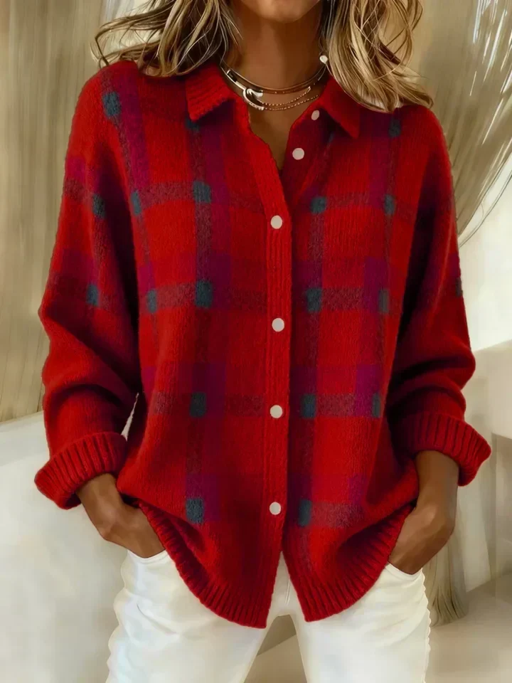 Victoria | Retro Karo Freizeitpullover mit Kontrastdetails
