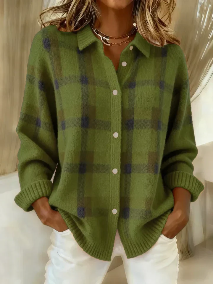 Victoria | Retro Karo Freizeitpullover mit Kontrastdetails