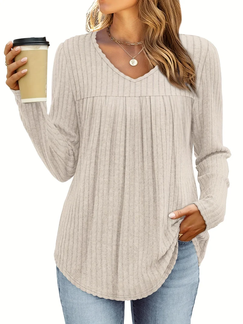 LIVA | Elegante V-Ausschnitt Bluse mit Schwingenden Faltendetails